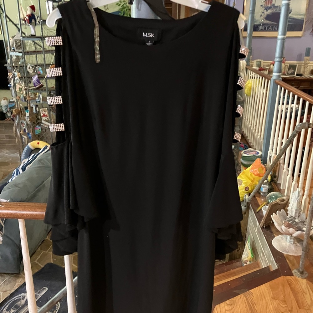 MSK Black Sheath Dress with Bell Sleeves